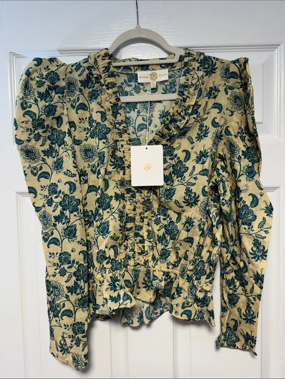 Anna Cate Green Floral Ruffle-Trim Blouse